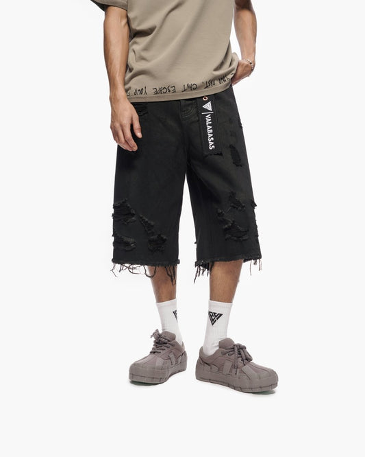 Snapped Black Washed Jorts - Valabasas