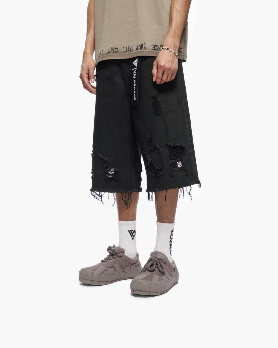 Snapped Black Washed Jorts - Valabasas