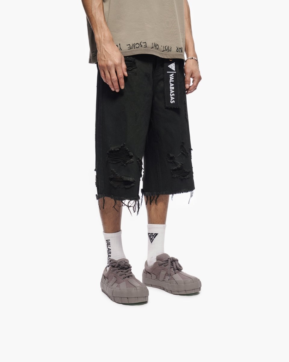 Snapped Black Washed Jorts - Valabasas