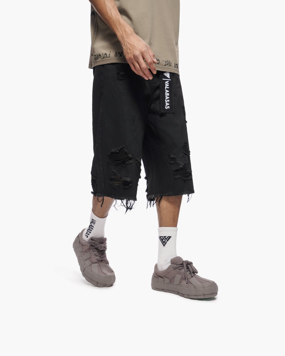 Snapped Black Washed Jorts - Valabasas