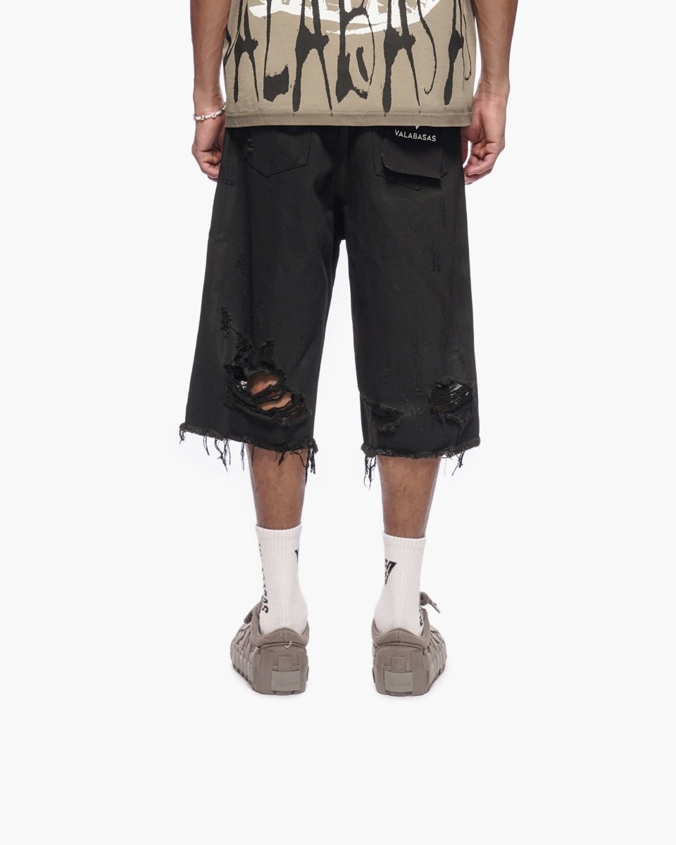 Snapped Black Washed Jorts - Valabasas