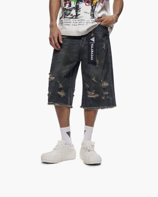 Snapped Dark Dirty Blue Jorts - Valabasas