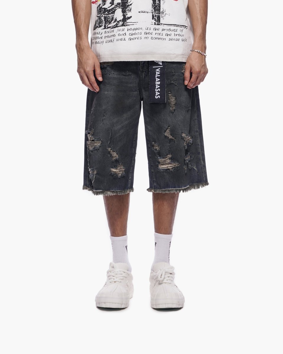 Snapped Dark Dirty Blue Jorts - Valabasas