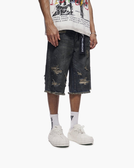 Snapped Dark Dirty Blue Jorts - Valabasas
