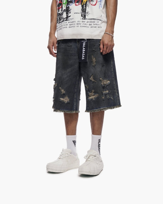 Snapped Dark Dirty Blue Jorts - Valabasas