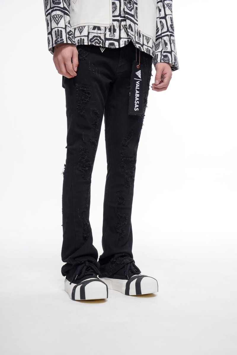 VALABASAS ブラックブーツカットデニム 28 Steeltoe Stacked Jet Black Jean – Valabasas