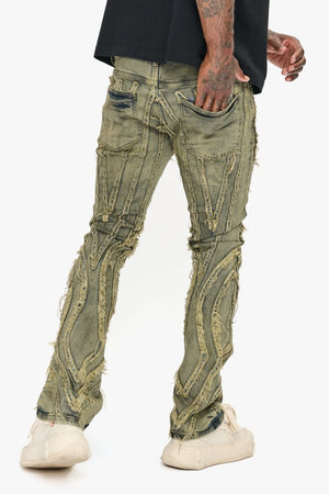 "ZERO" DARK GREY WASH STACKED FLARE JEAN