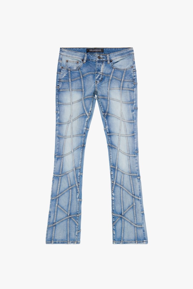 “STREAK” LIGHT BLUE WASH STACKED FLARE DENIM