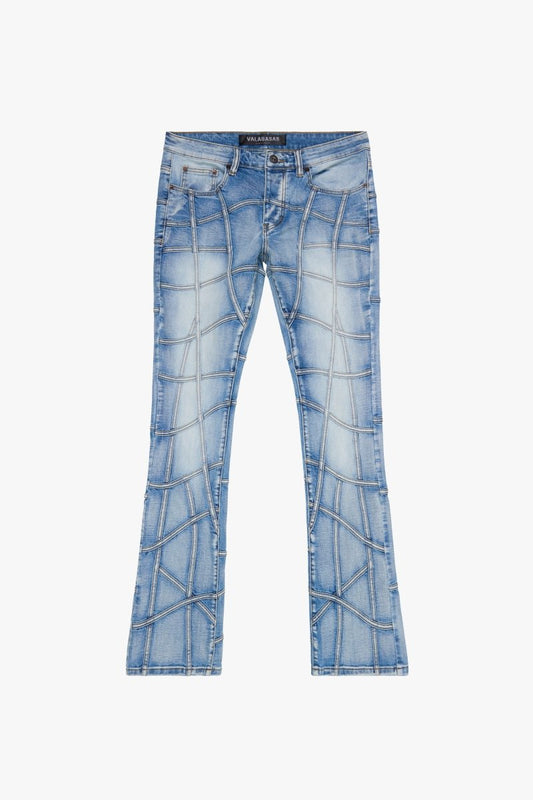 “STREAK” STACKED FLARE DENIM LIGHT BLUE WASH - Valabasas