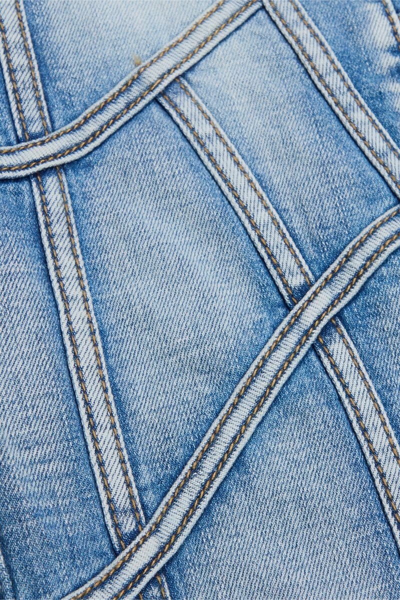 “STREAK” LIGHT BLUE WASH STACKED FLARE DENIM
