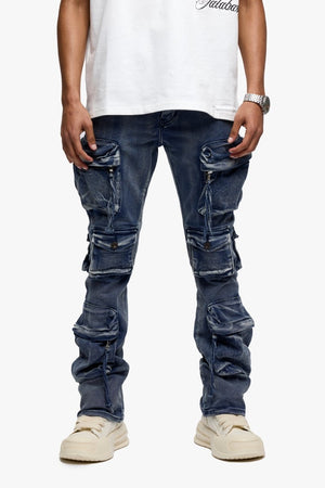 "ZERO" DARK GREY WASH STACKED FLARE JEAN