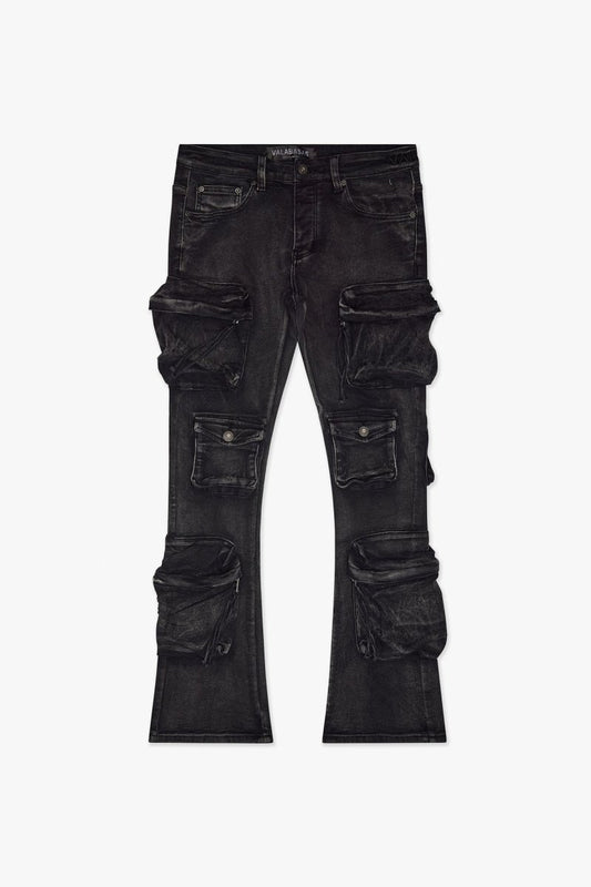 Strike Stacked Flare Jean Black Washed - Valabasas