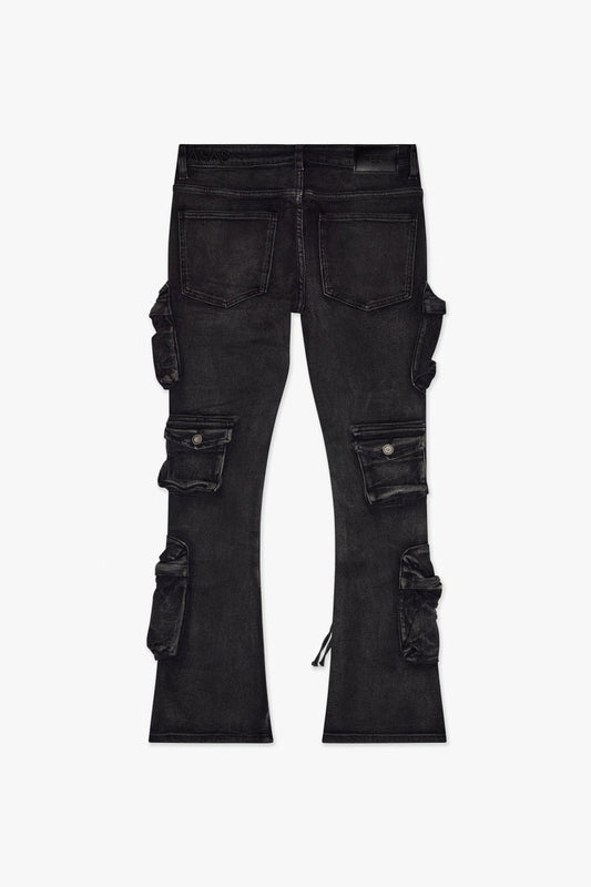 Strike Stacked Flare Jean Black Washed - Valabasas