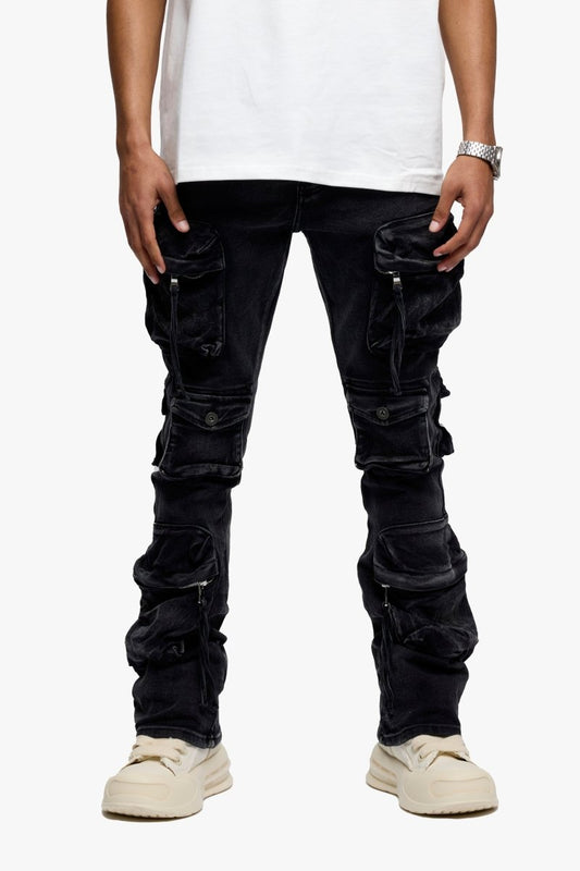 Strike Stacked Flare Jean Black Washed - Valabasas