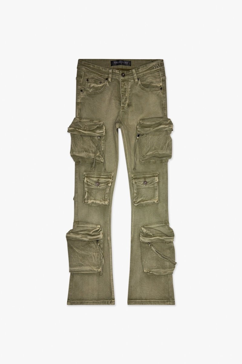 Strike Stacked Flare Jean Green Washed - Valabasas