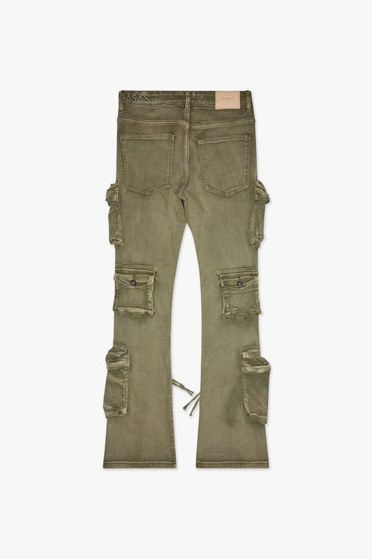 Strike Stacked Flare Jean Green Washed - Valabasas