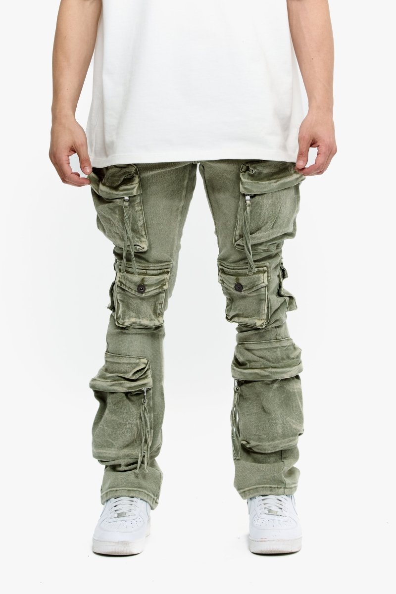 Strike Stacked Flare Jean Green Washed - Valabasas