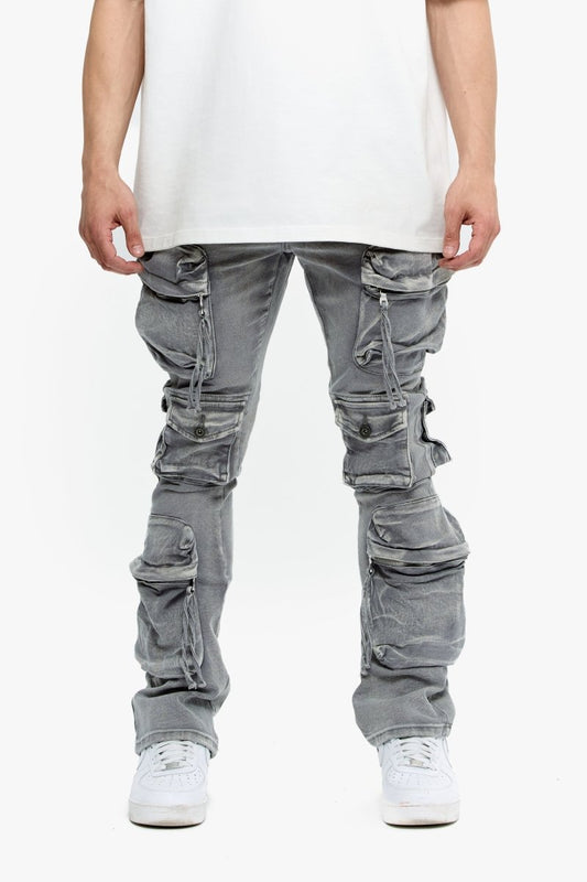 Strike Stacked Flare Jean Grey Washed - Valabasas
