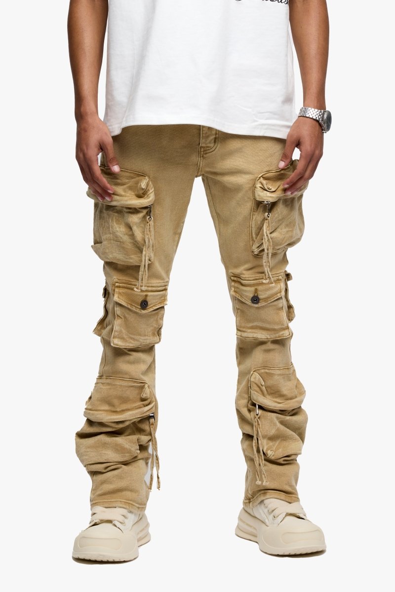 Strike Stacked Flare Jean Khaki Washed - Valabasas