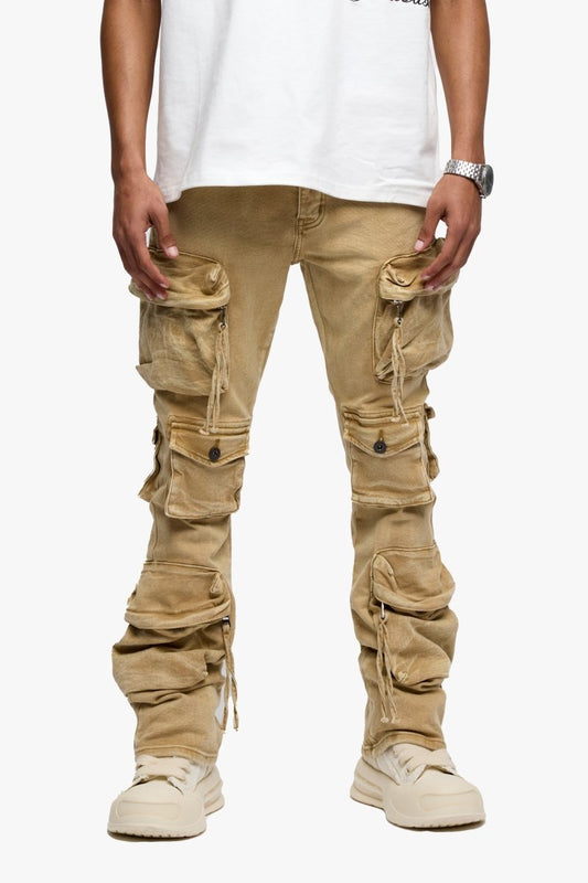 Strike Stacked Flare Jean Khaki Washed - Valabasas