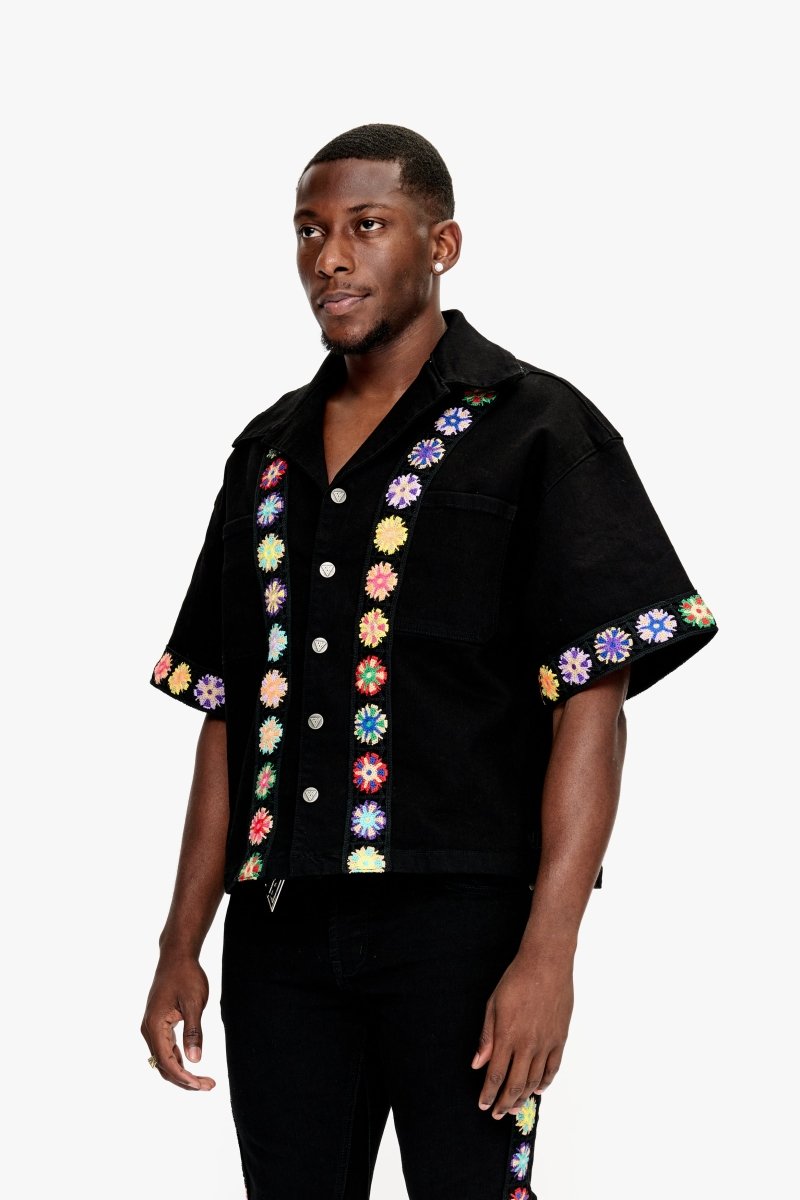 Struggle Cropped Denim Button Down Jet Black - Valabasas