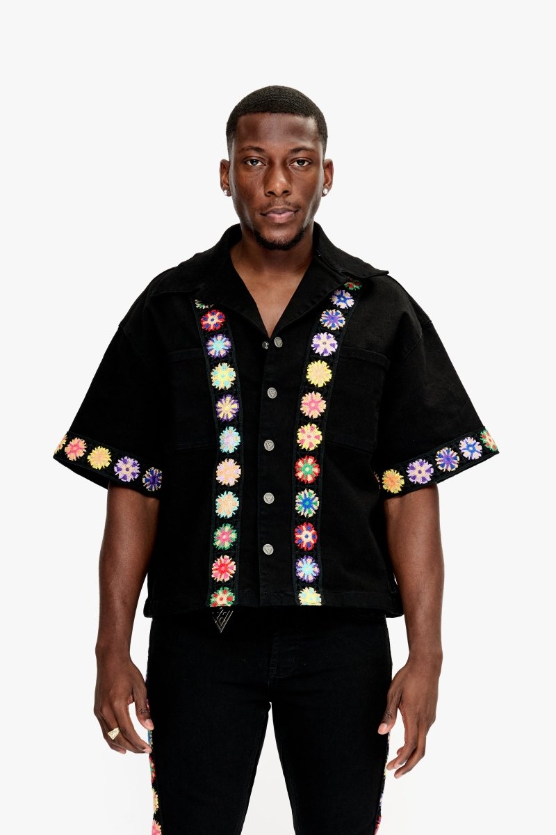 Struggle Cropped Denim Button Down Jet Black - Valabasas