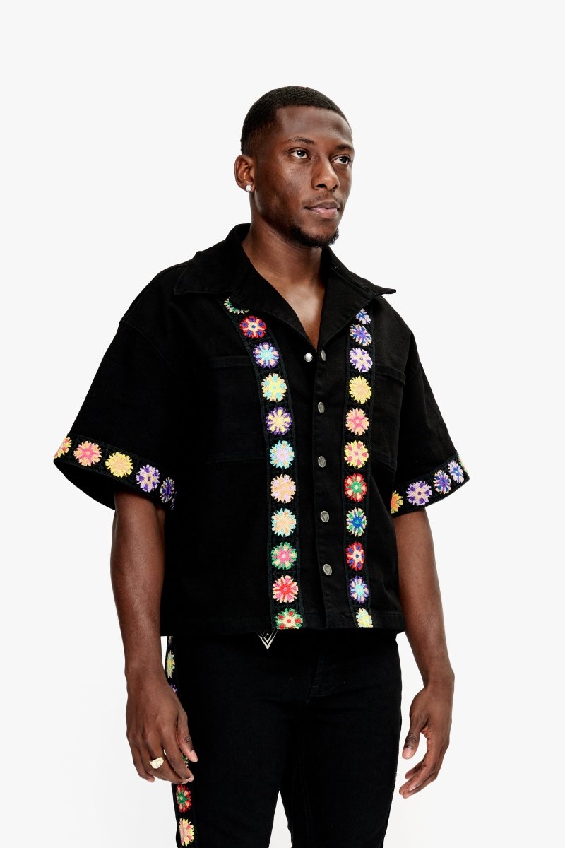 Struggle Cropped Denim Button Down Jet Black - Valabasas