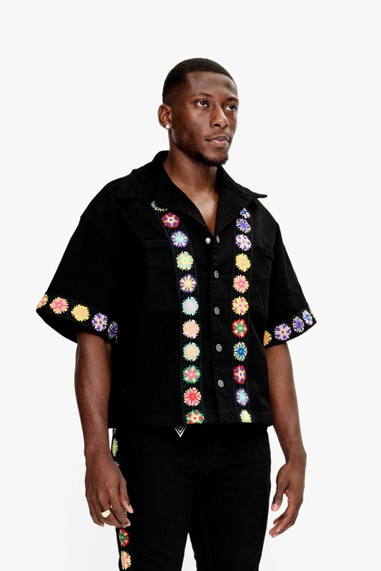 Struggle Cropped Denim Button Down Jet Black - Valabasas