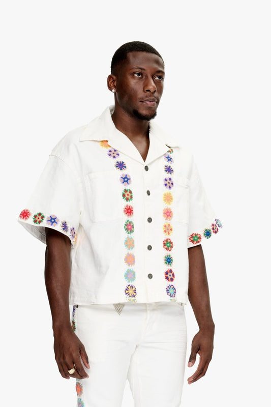 Struggle Cropped Denim Button Down White - Valabasas