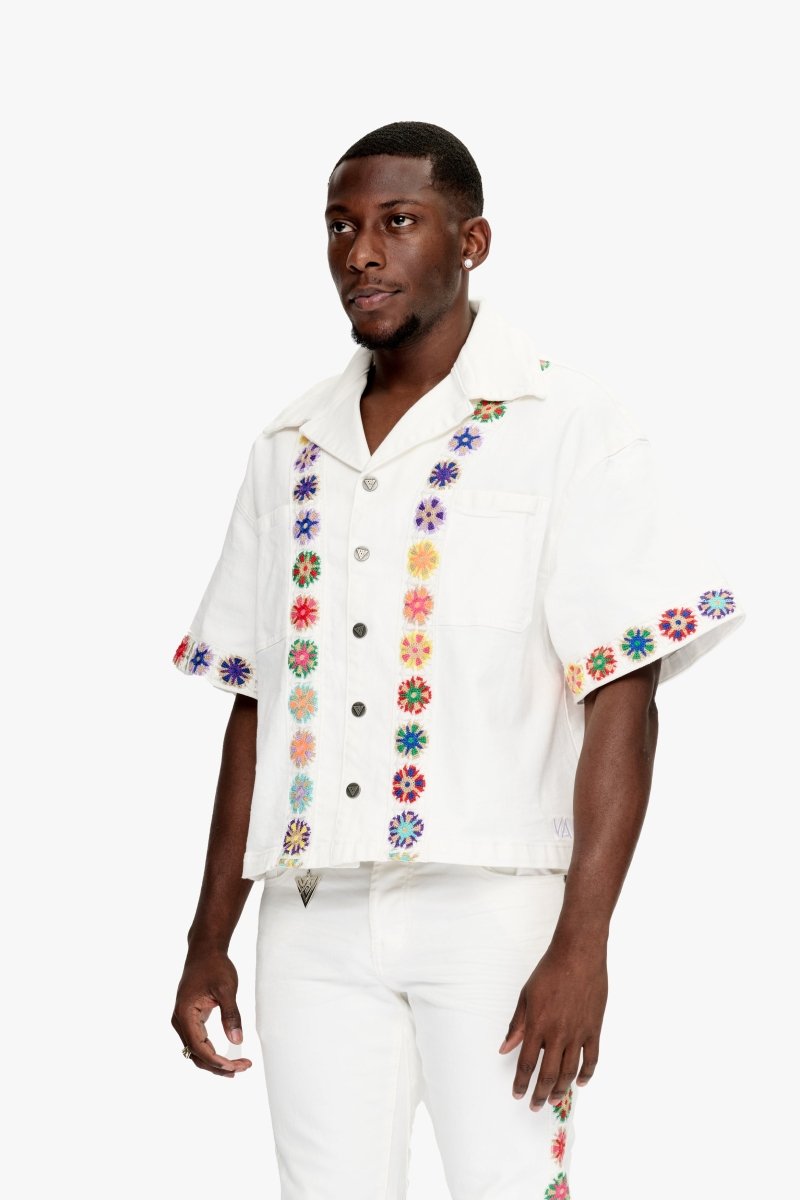 Struggle Cropped Denim Button Down White - Valabasas