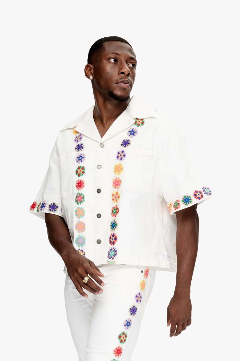 Struggle Cropped Denim Button Down White - Valabasas