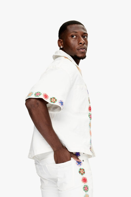 Struggle Cropped Denim Button Down White - Valabasas