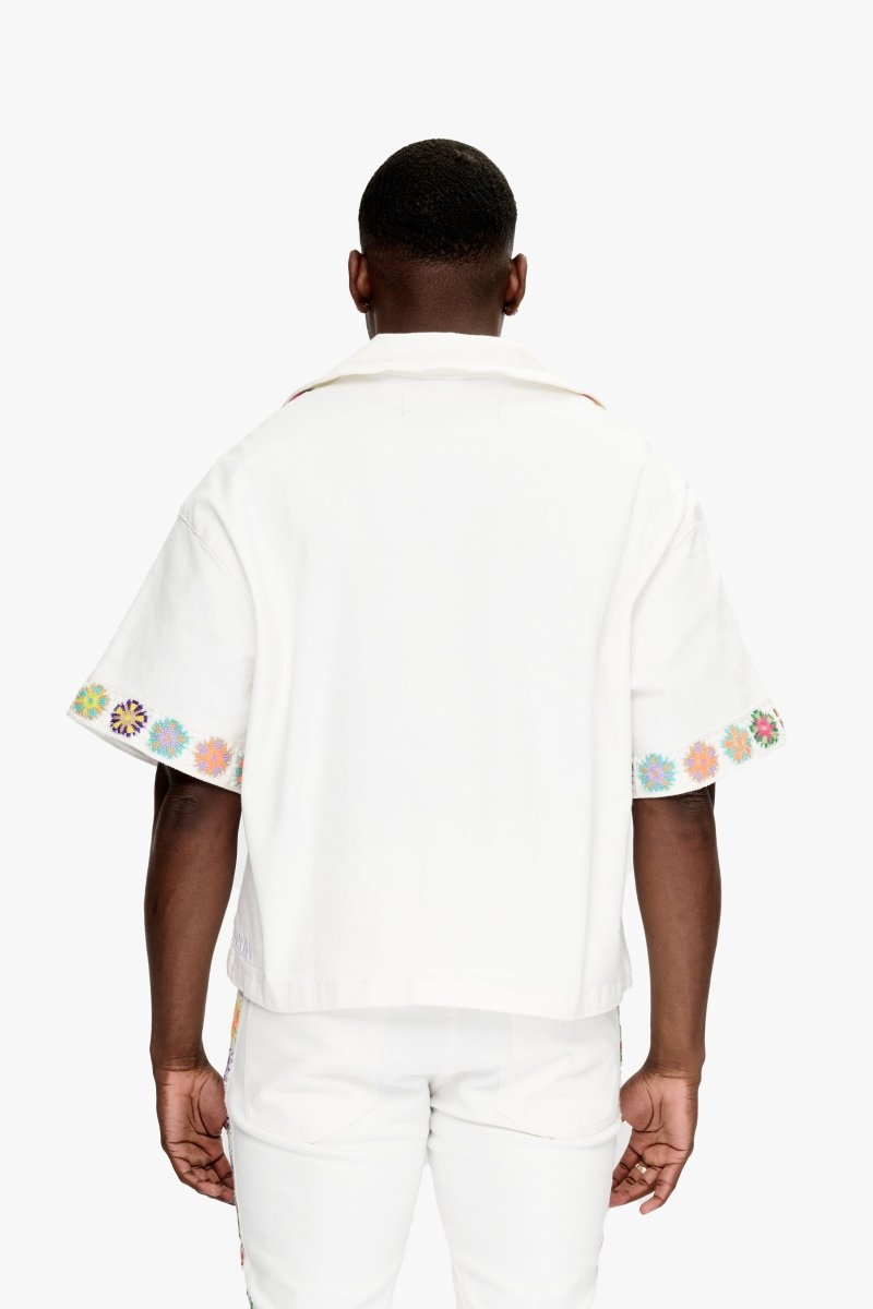 Struggle Cropped Denim Button Down White - Valabasas