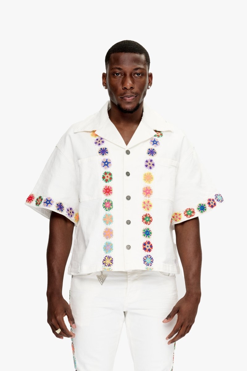 Struggle Cropped Denim Button Down White - Valabasas