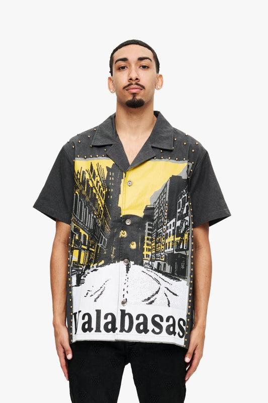 Studded Street Button Up Vintage Grey - Valabasas