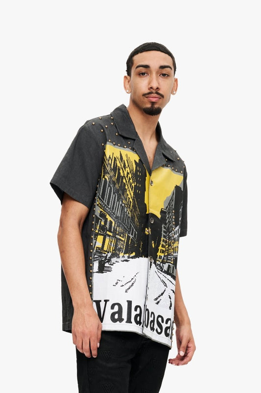 Studded Street Button Up Vintage Grey - Valabasas