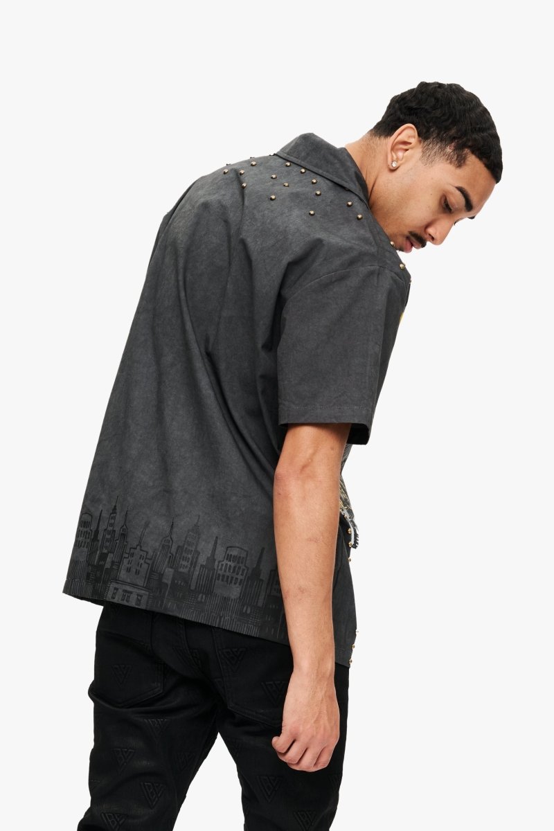 Studded Street Button Up  Vintage Grey