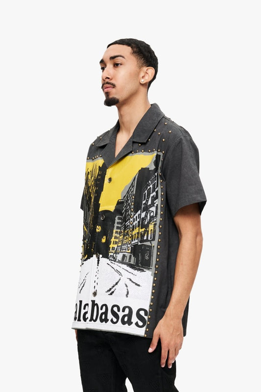 Studded Street Button Up Vintage Grey - Valabasas