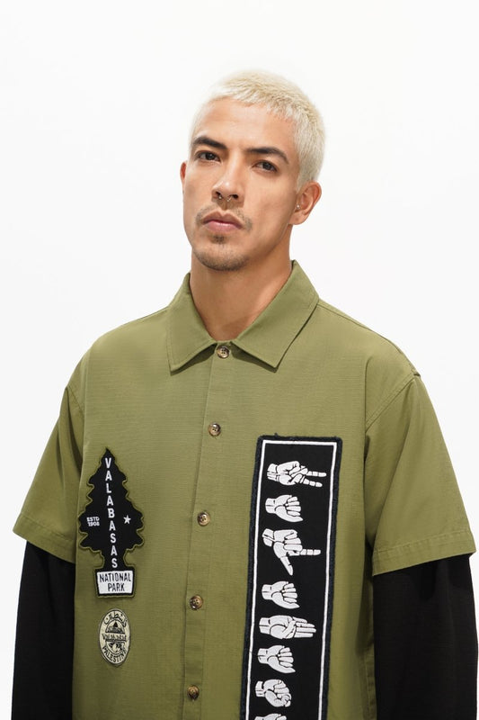 Summit Olive Layered Button Down - Valabasas