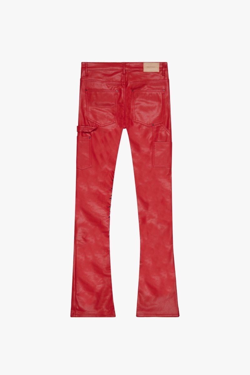 "SUPERIOR WORLD" RED LEATHER STACKED FLARE JEAN