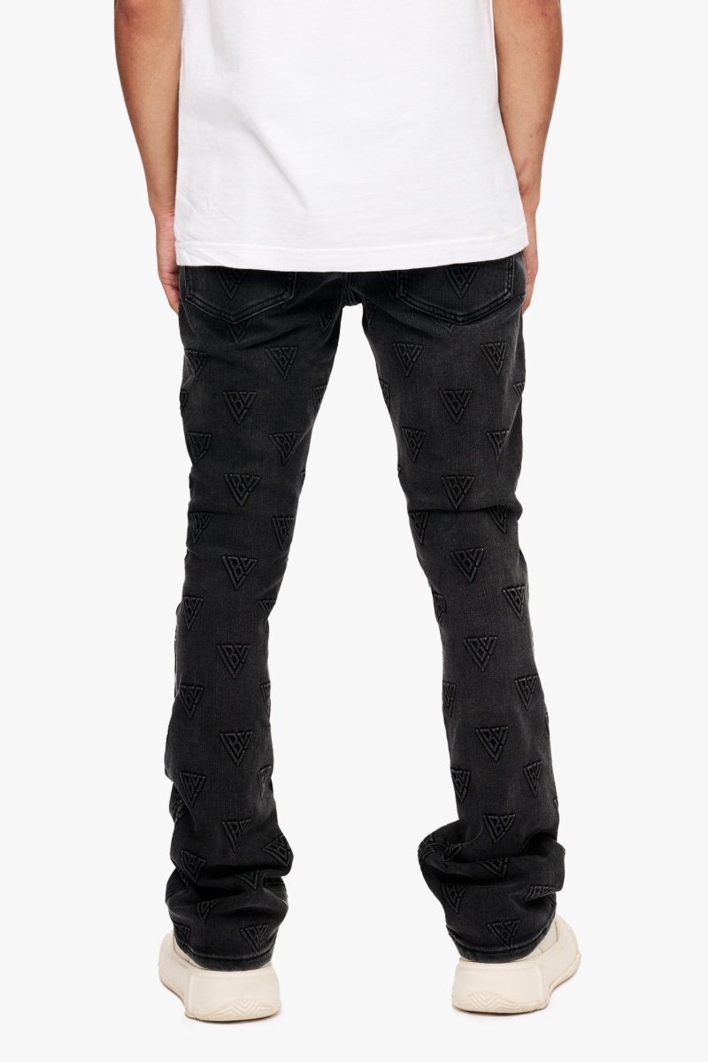Tagged Stacked Flare Jean Black Washed