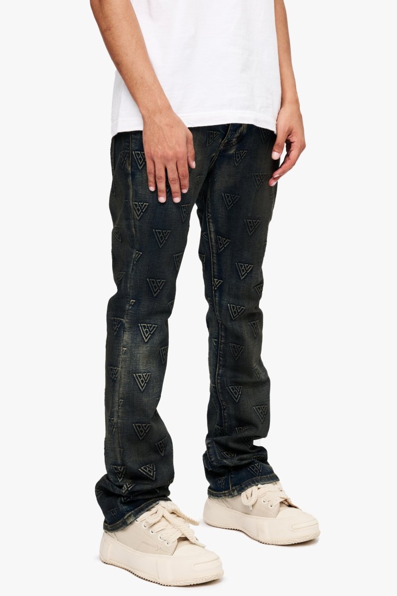 Tagged Stacked Flare Jean Dirty Blue