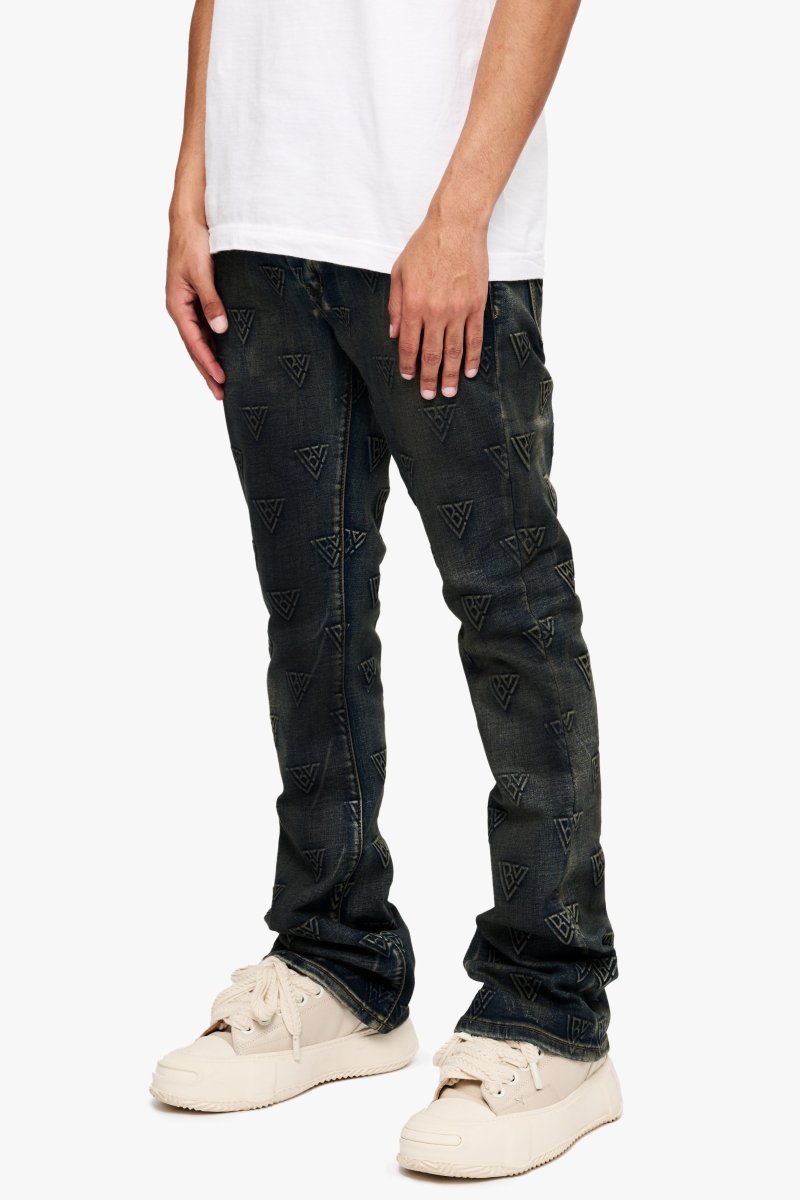 Tagged Stacked Flare Jean Dirty Blue