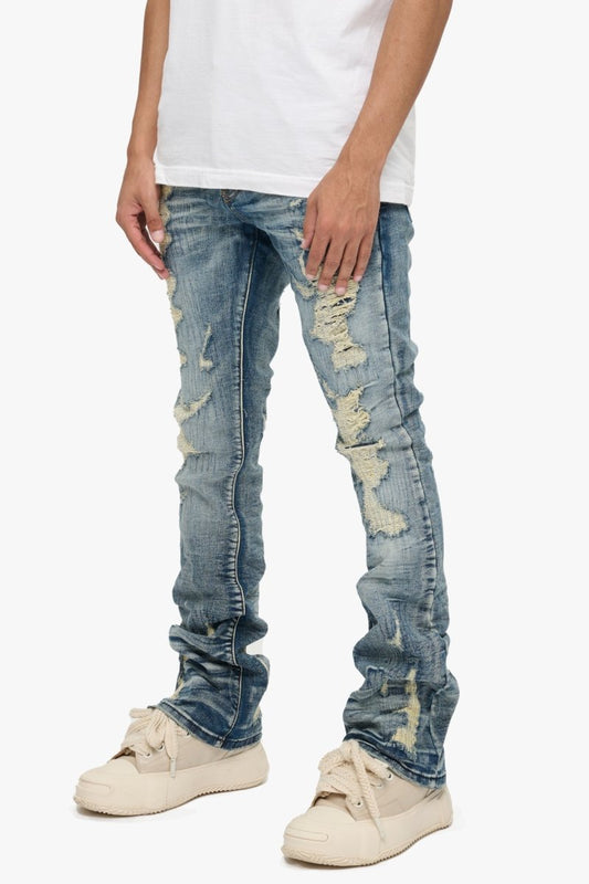 Tearaway Stacked Flare Jean Dark Blue Wash - Valabasas