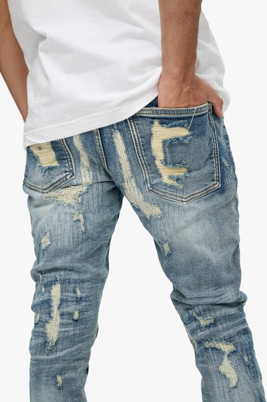 Tearaway Stacked Flare Jean Dark Blue Wash - Valabasas
