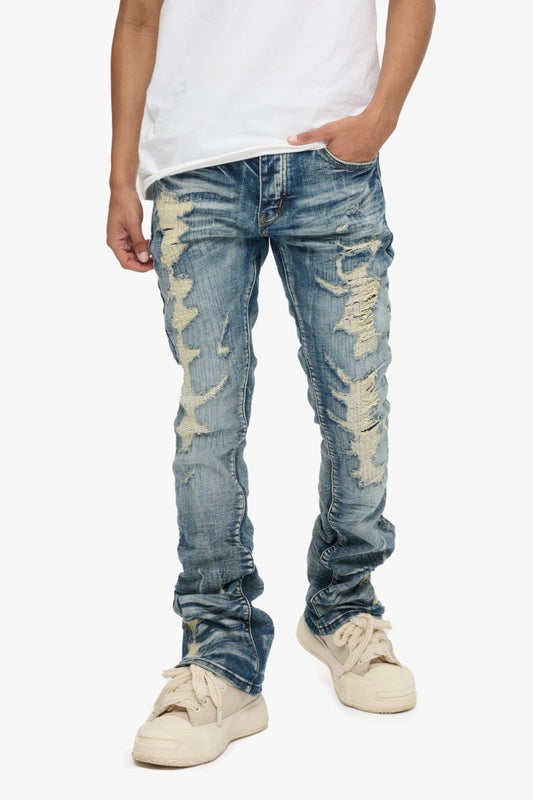 Tearaway Stacked Flare Jean Dark Blue Wash - Valabasas