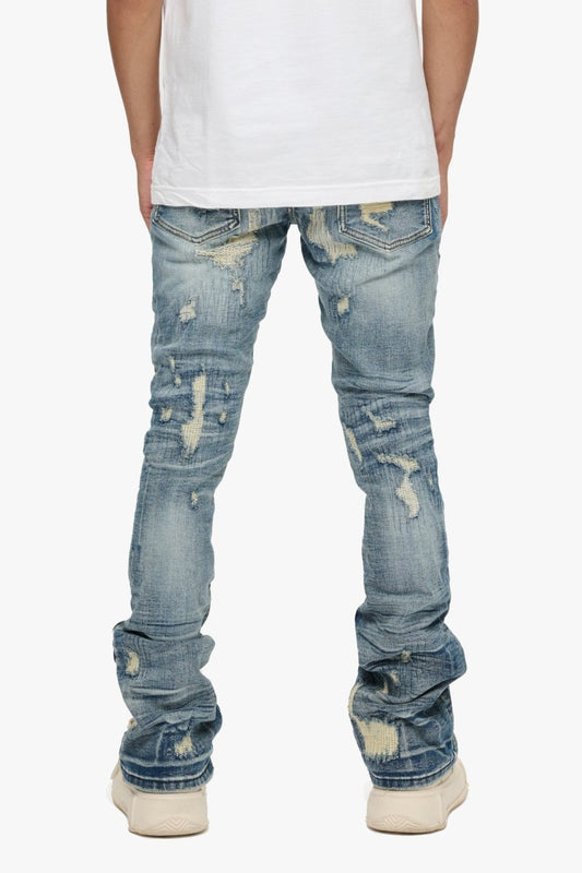 Tearaway Stacked Flare Jean Dark Blue Wash - Valabasas