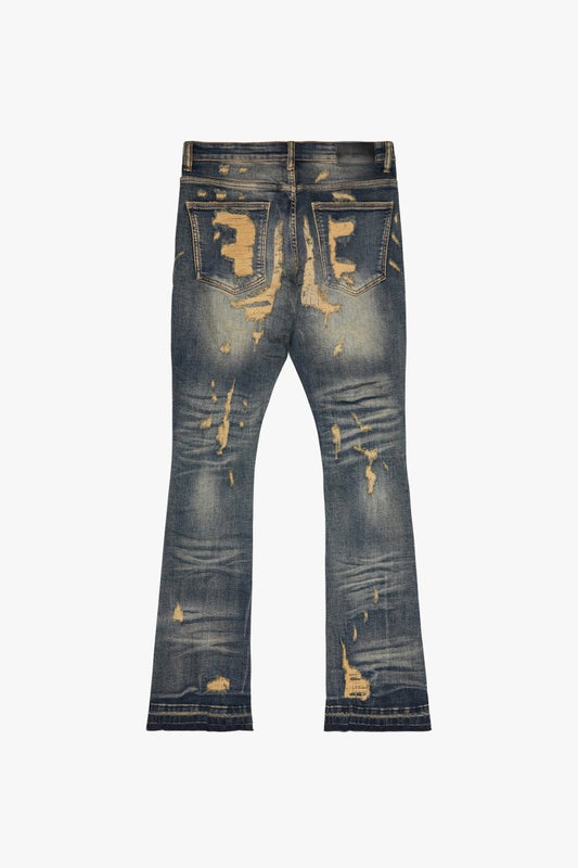 Tearaway Stacked Flare Jean Dark Vintage Washed - Valabasas