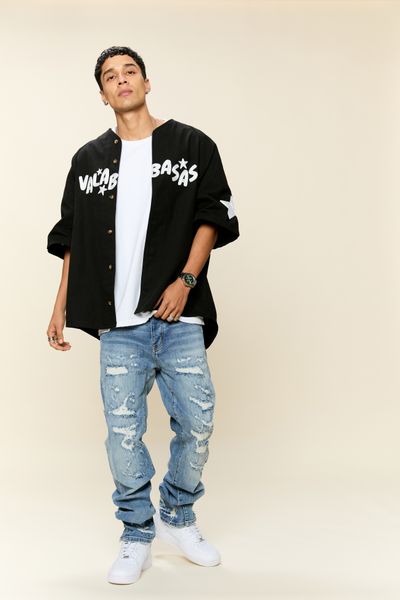 "THRASHED" STRAIGHT DENIM VINTAGE BLUE WASH - Valabasas