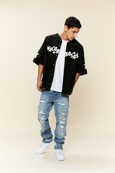 "THRASHED" STRAIGHT DENIM VINTAGE BLUE WASH - Valabasas